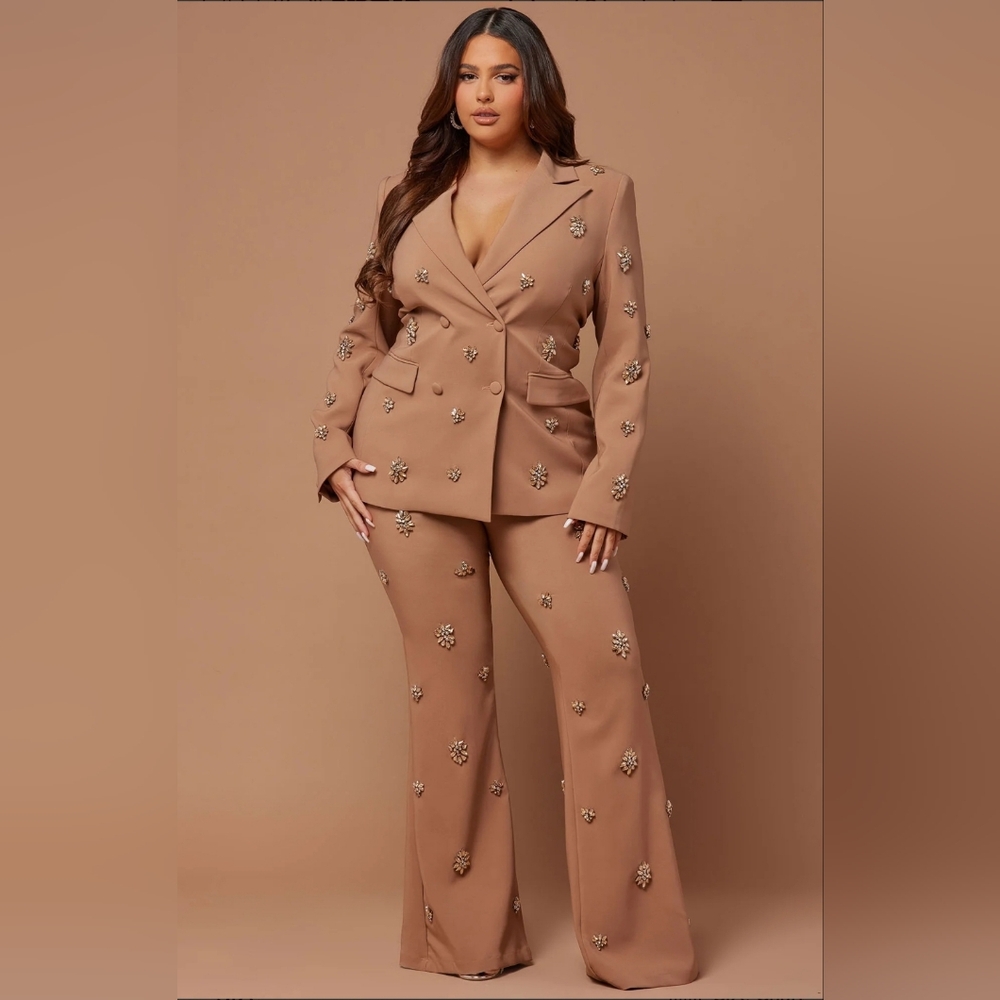 Fashion Nova Tan Embellished Blazer - Picture 4 of 8